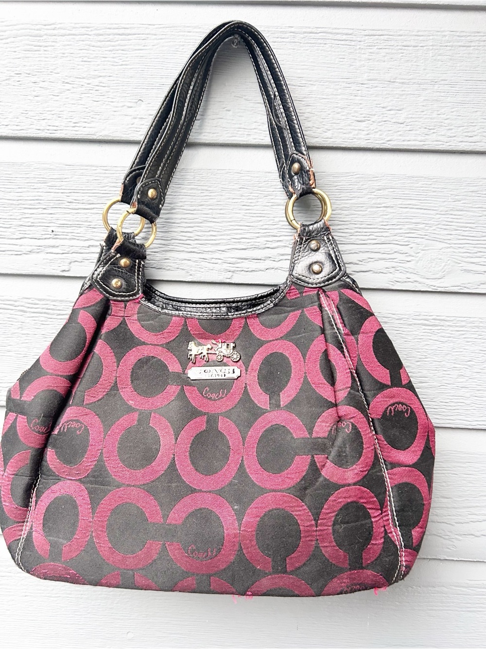 Coach Vintage Madison Maggie Signature C Print Shoulder Bag- Satin/Leather